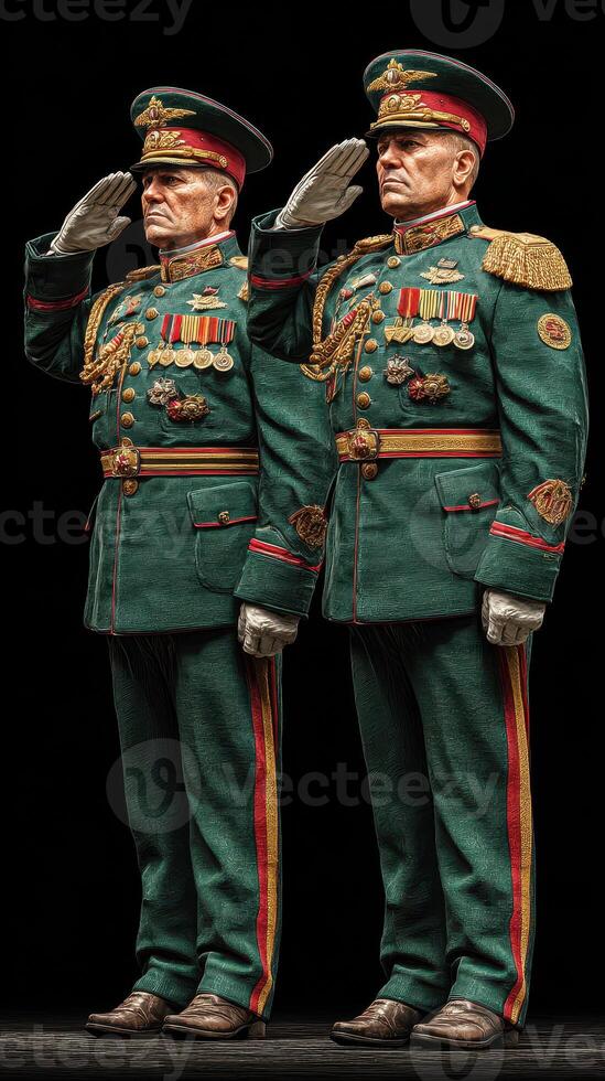Military officials perform a formal salute during a ceremonial event in traditional uniforms photo