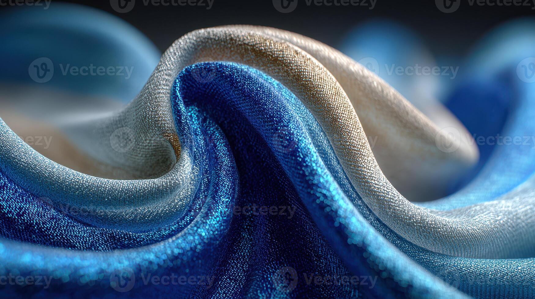 Textured fabric waves in shades of blue and cream illuminated by soft light create an elegant and calming atmosphere photo