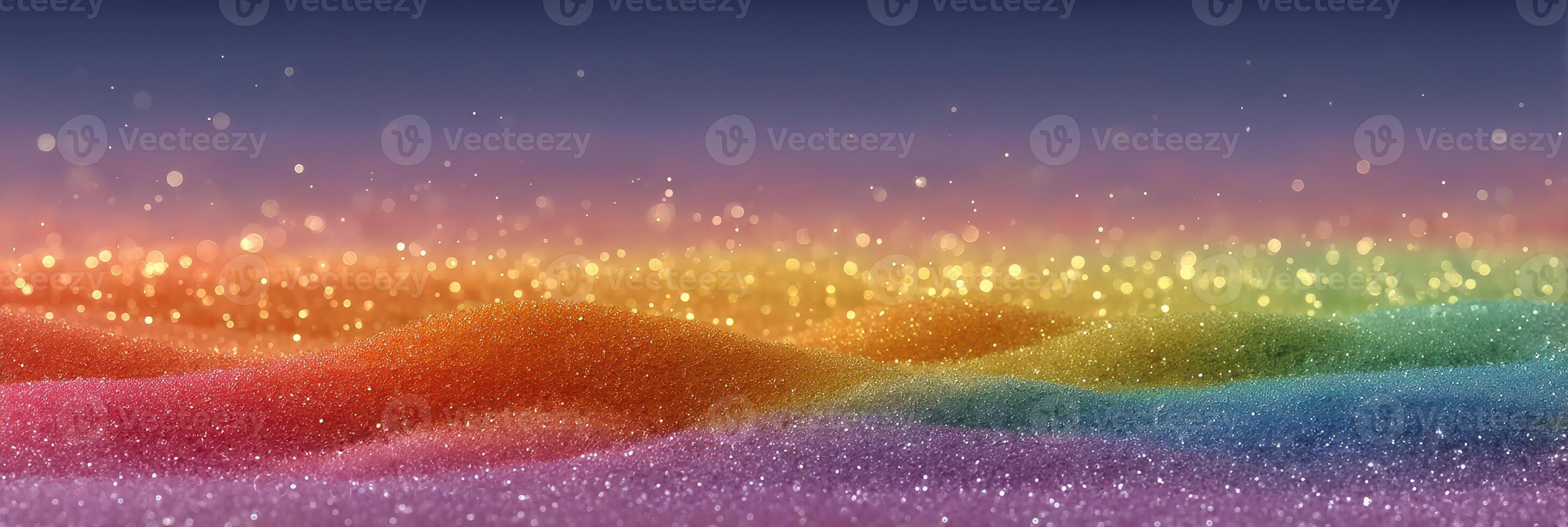 Colorful shimmering landscape with vibrant hues creating a magical atmosphere at dusk photo