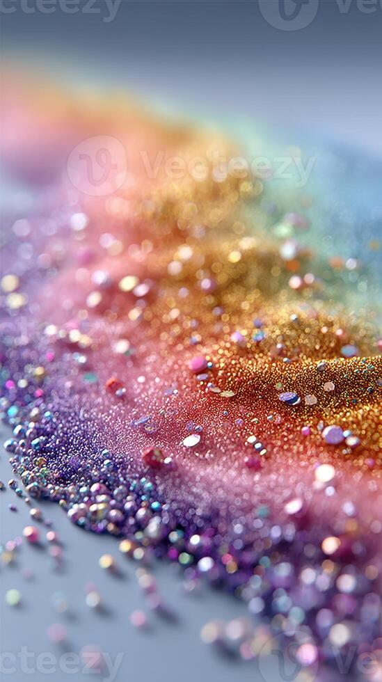 Colorful glitter spreads across a surface creating a vibrant visual display at various angles photo