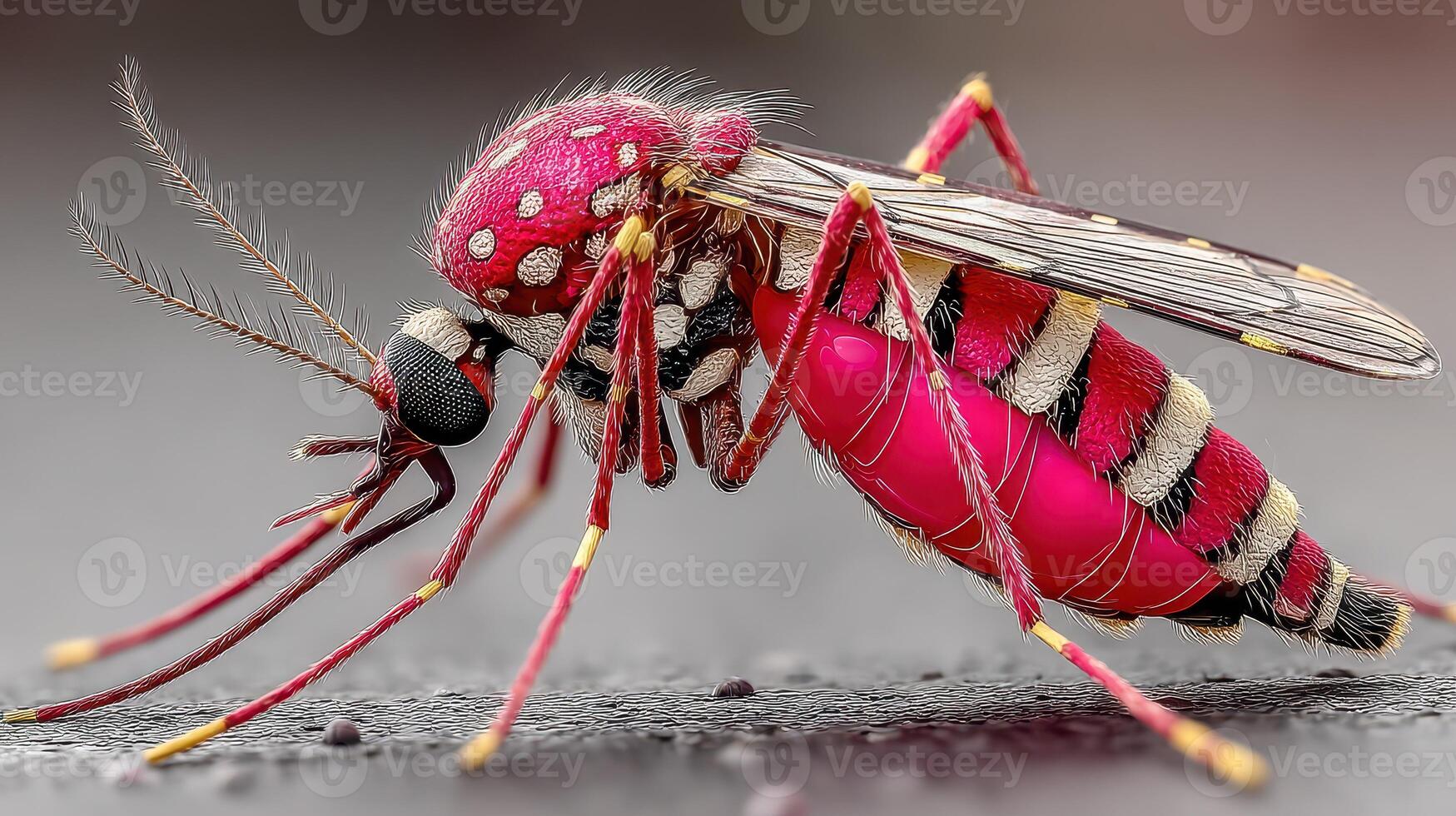 Colorful mosquito showcasing intricate patterns and vibrant hues on a close-up, captured in a natural setting during daylight hours photo