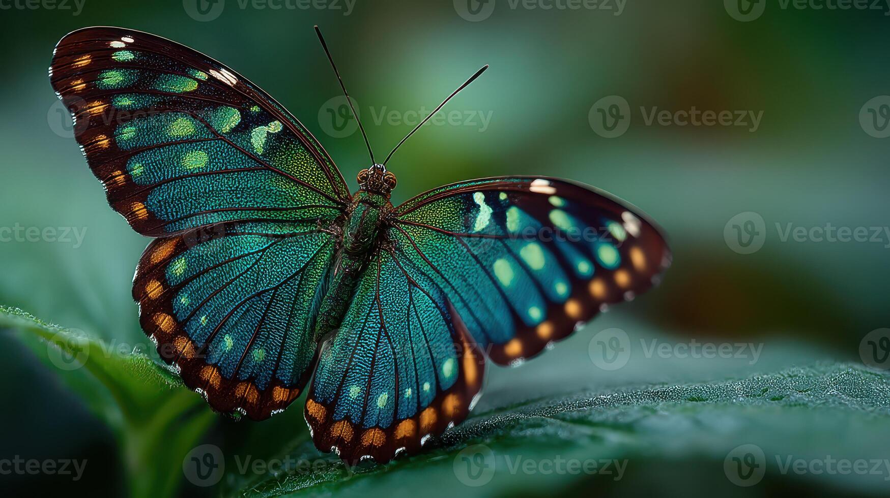 Colorful butterfly resting on a leaf in a lush garden during a sunny afternoon photo