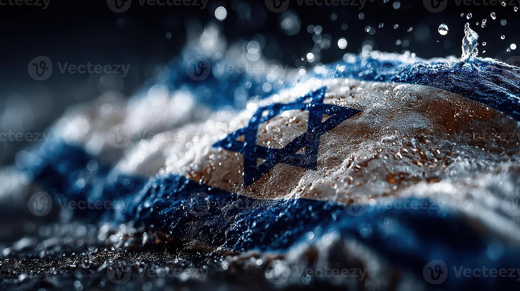 Israel flag submerged in water with dynamic splashes creating a dramatic effect photo