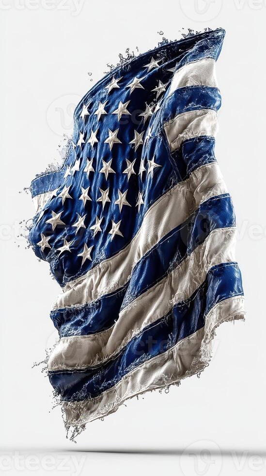 Fluid American flag design suspended in space with dynamic water effects during a creative art representation photo