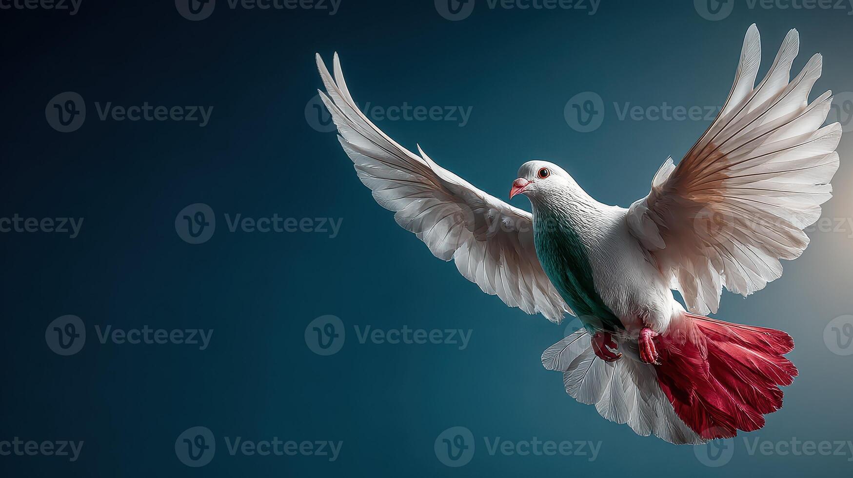 Colorful bird in flight showcasing vibrant plumage against a blue backdrop in a serene environment photo