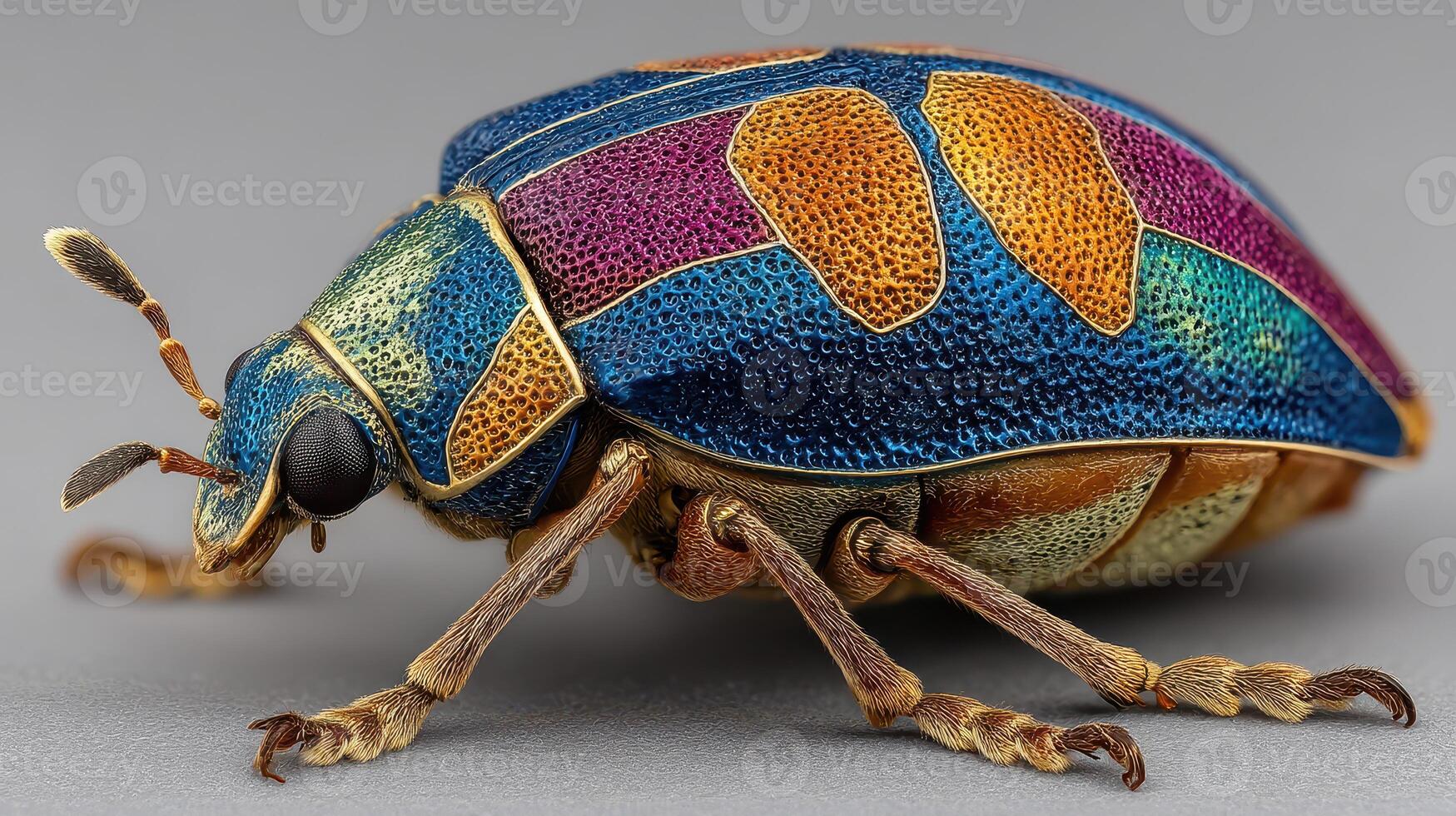 Colorful metallic beetle displaying vibrant patterns and intricate textures in macro view showcasing its natural beauty photo