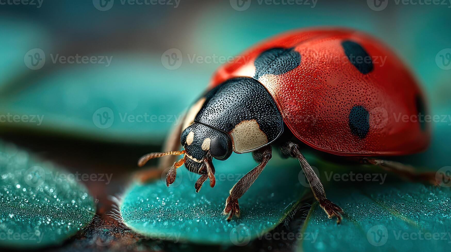 Close-up view of a ladybug on green leaves under natural light in a serene garden setting photo