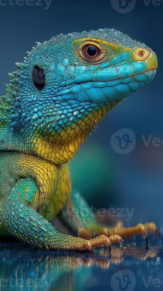 Colorful lizard perched on a surface showcasing vibrant scales in natural light photo