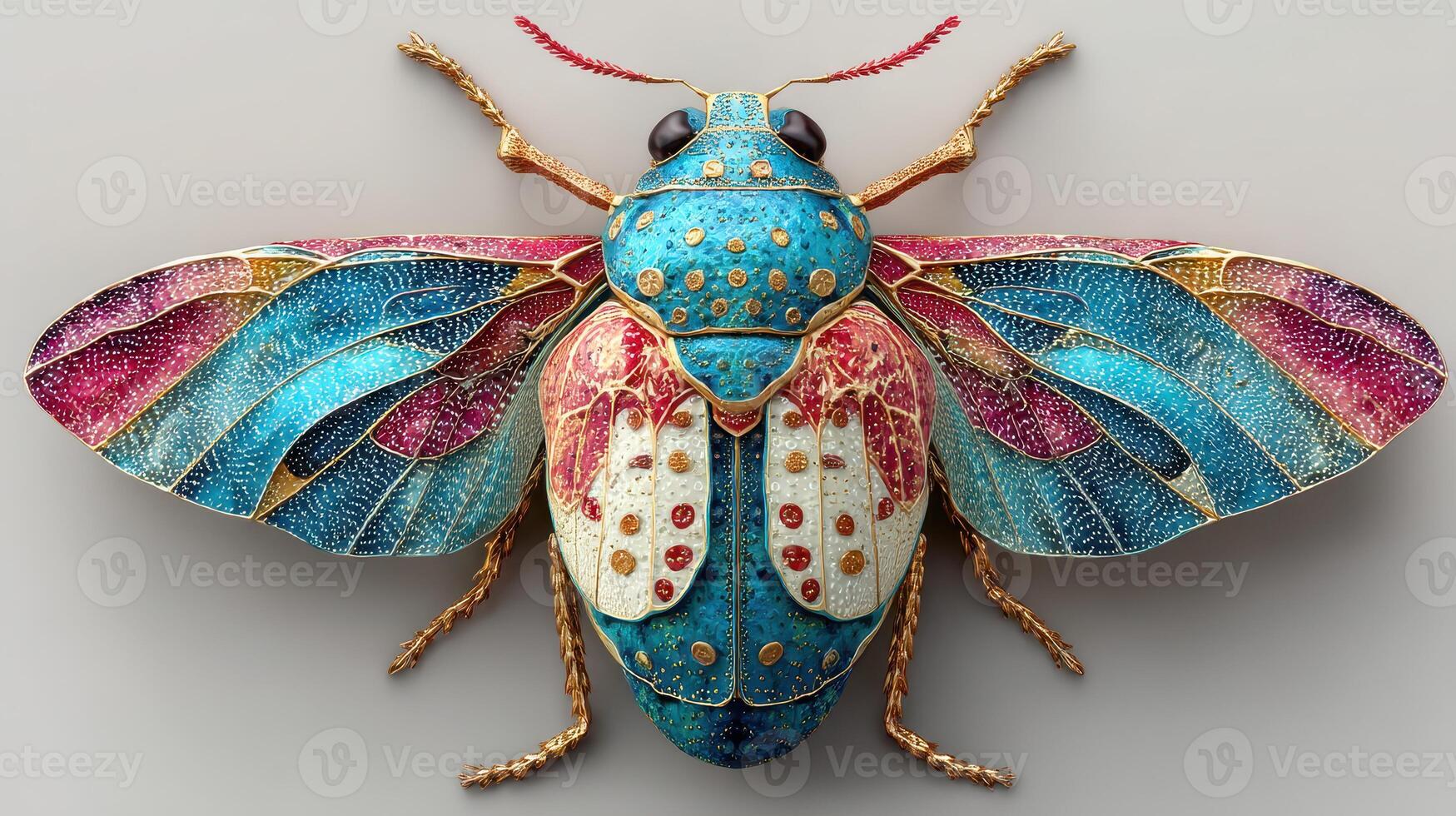 Colorful insect displayed with intricate details highlighting its unique patterns and textures photo