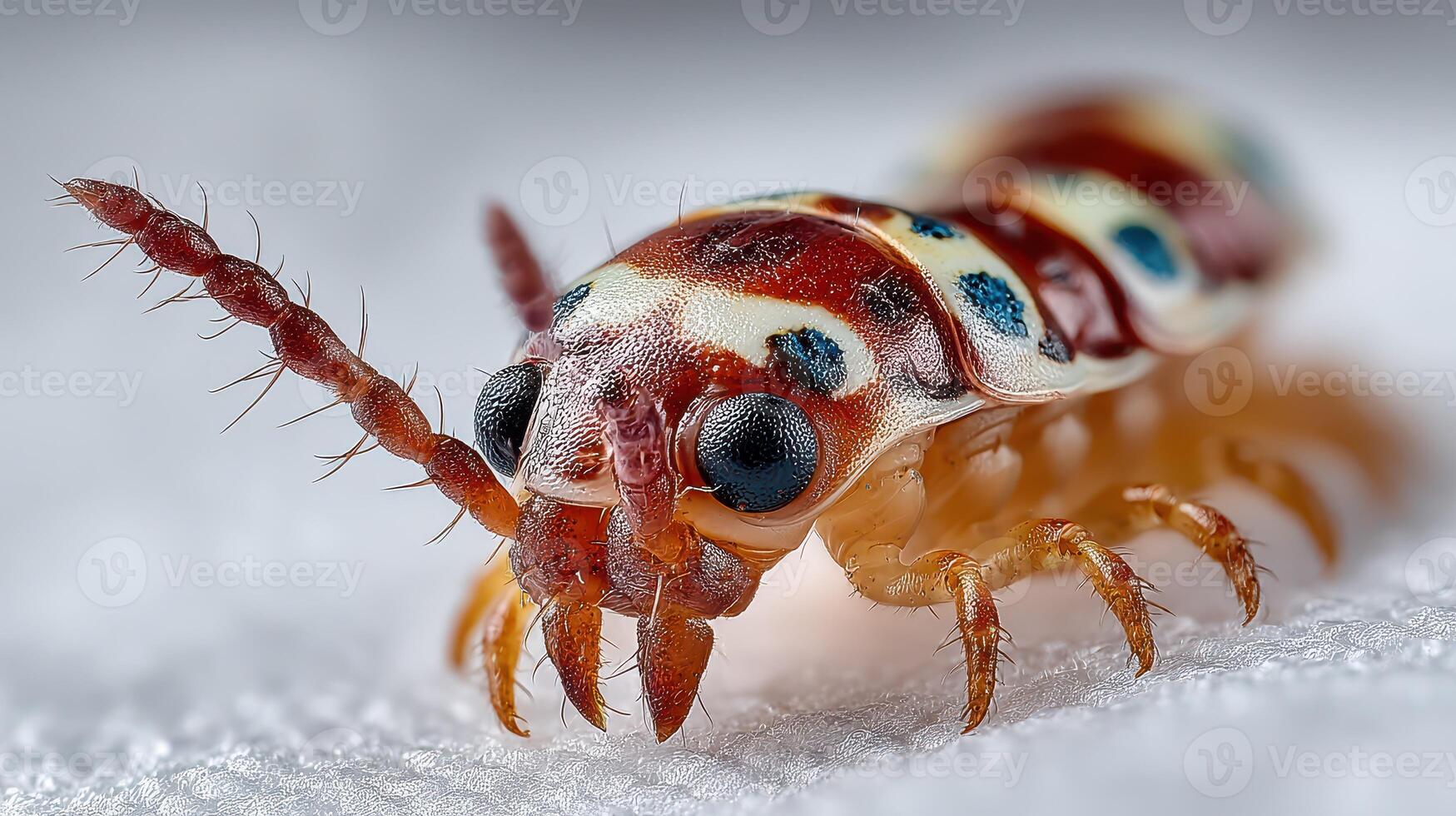 Colorful insect with striking patterns observed in a close-up shot under natural lighting photo