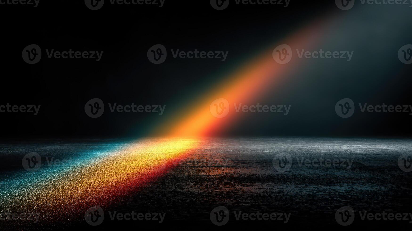 Colorful light beam illuminates a dark surface, creating a vivid spectrum of colors in a dramatic setting photo