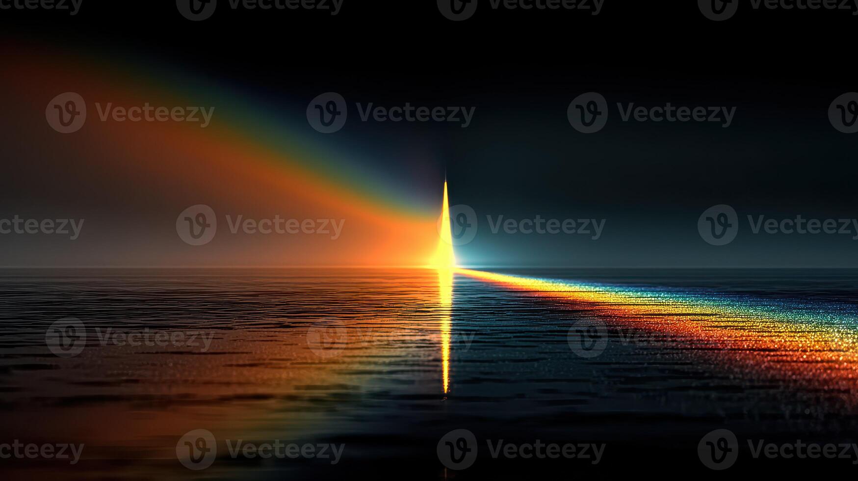 Radiant sunset reflecting on calm water with vibrant colors and smooth waves at twilight photo