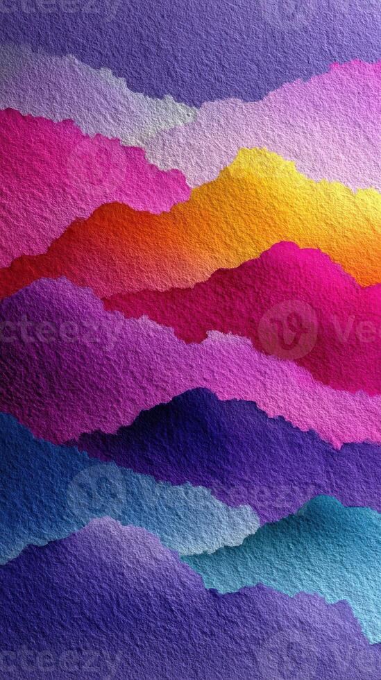Vibrant abstract landscape with bold color gradients and textural layers showcasing hues of purple, pink, and orange at sunset photo