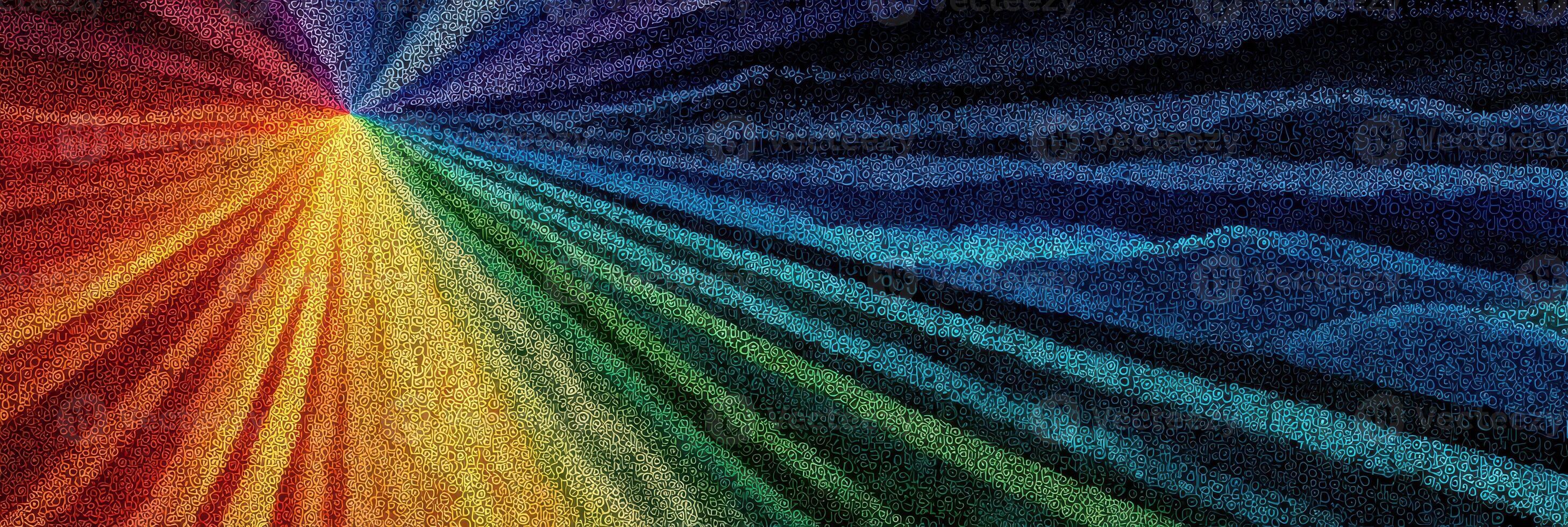 Vibrant rainbow rays radiate from a central point creating a dynamic spectrum of color and light in an abstract design photo