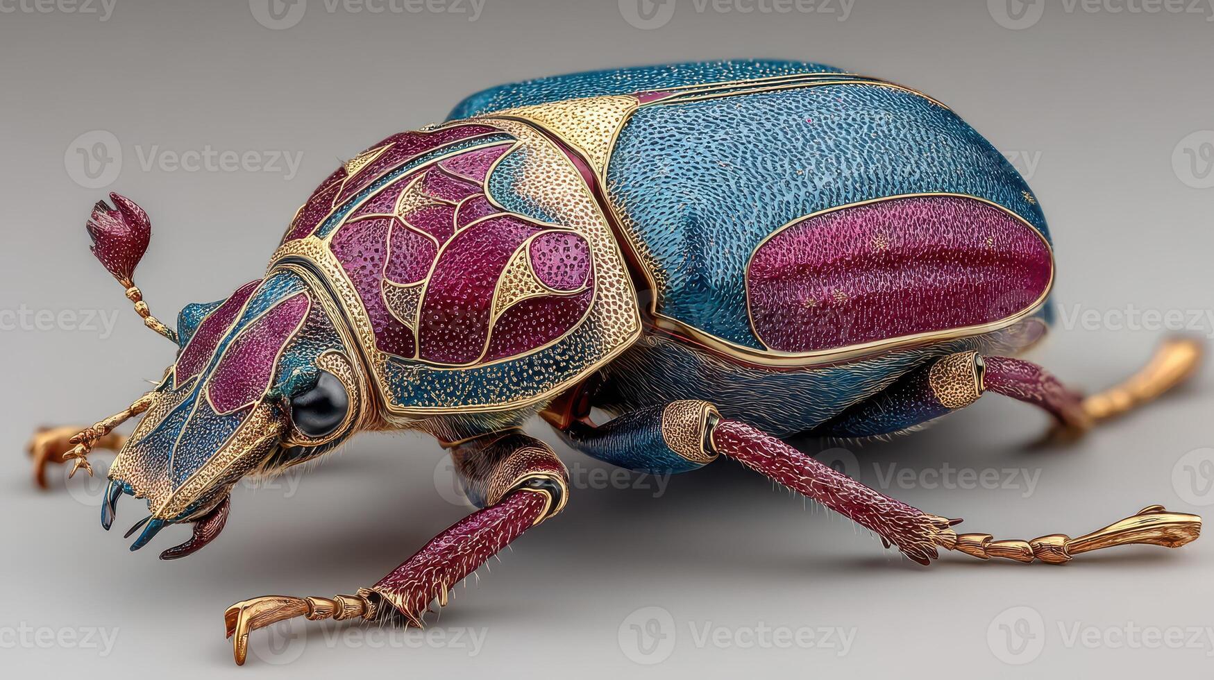 Vibrant metallic beetle showcasing intricate patterns and colors during natural light exposure photo