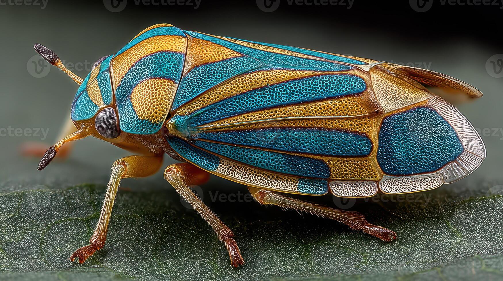 Brightly colored insect resting on a leaf, showcasing intricate patterns and details in a natural setting photo