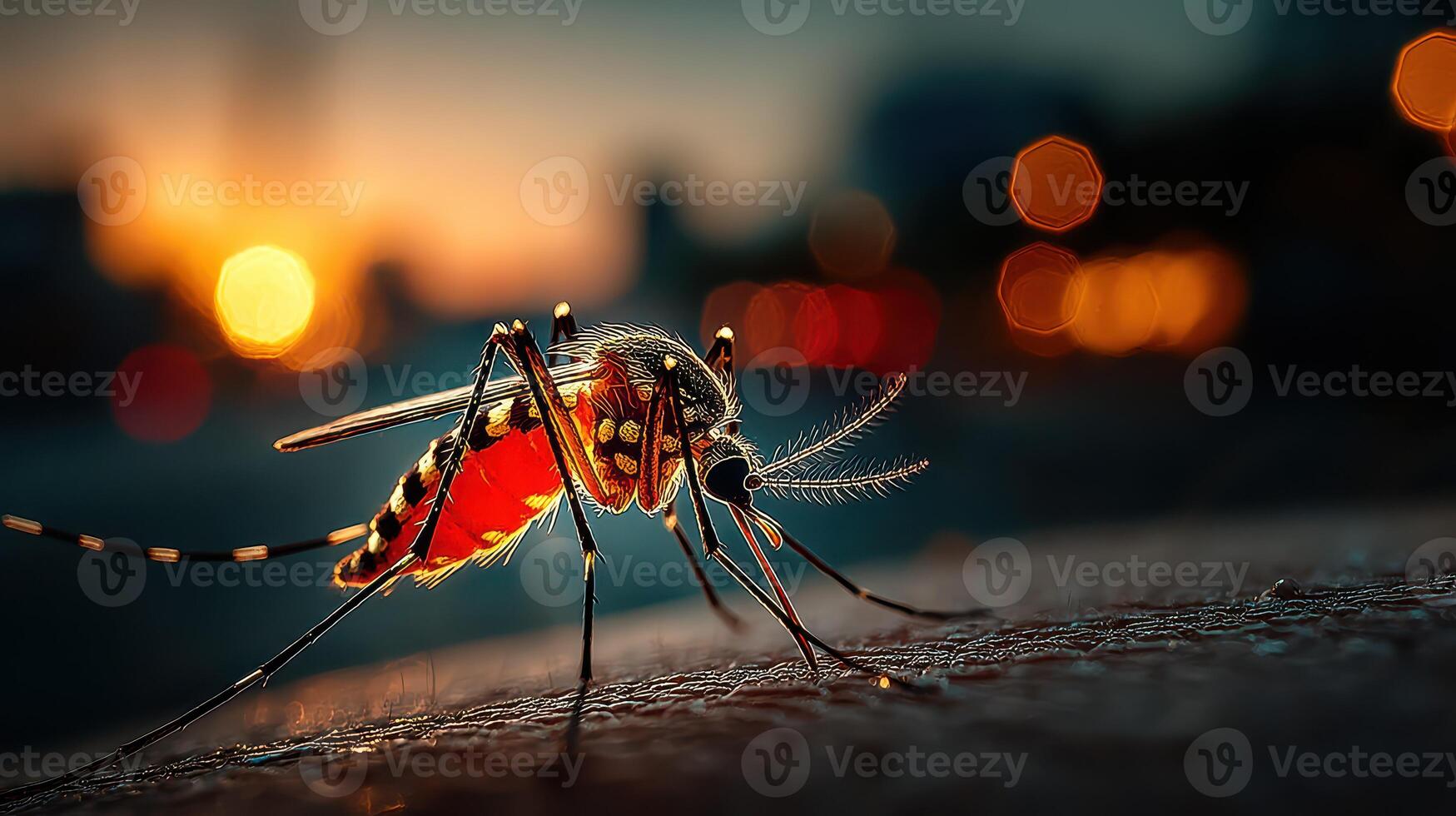 Close-up of a mosquito at sunset highlighting its intricate details and vibrant colors photo