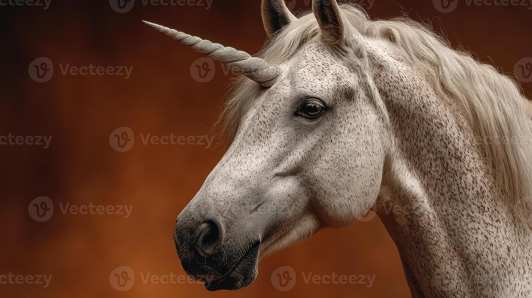 Elegant unicorn with a sparkling horn against a dramatic background at twilight photo