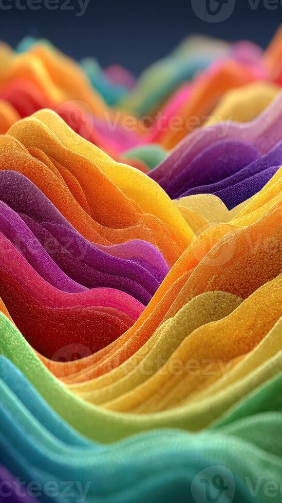 Colorful wave patterns create a vibrant abstract landscape with soft textures and gradients photo