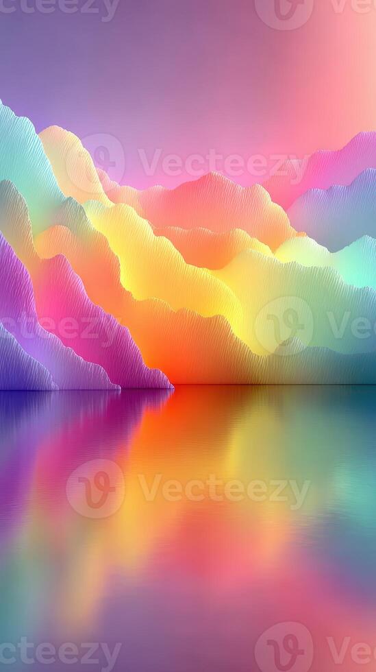 Colorful abstract landscape reflection during twilight hours capturing serenity and beauty over calm waters photo