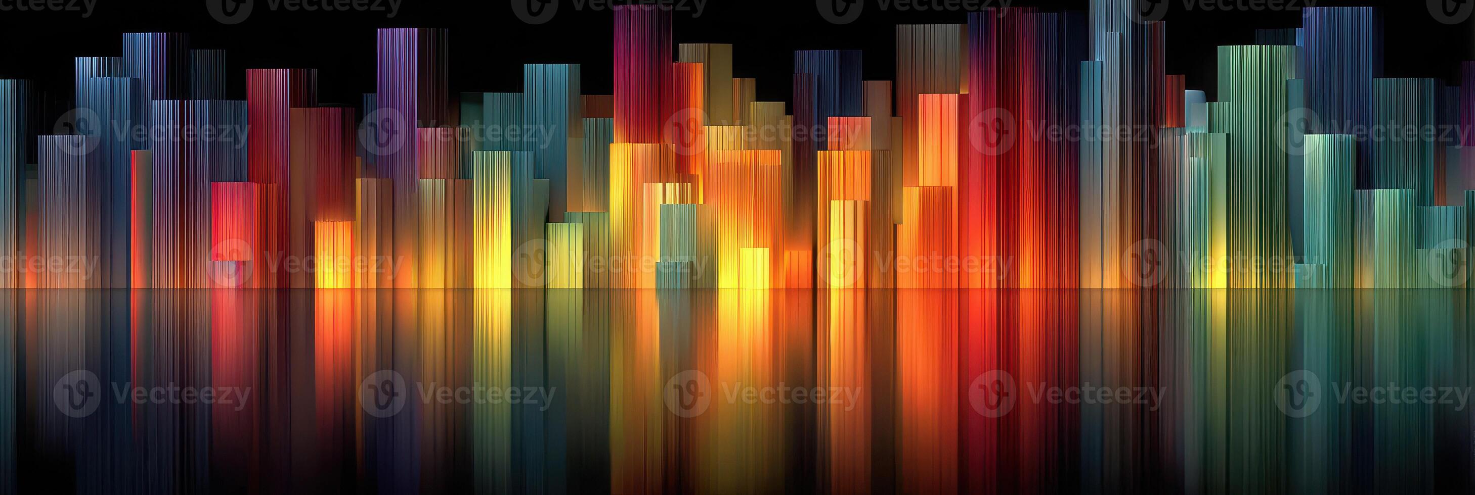 Colorful abstract glass structures reflecting light in a vibrant display at night photo