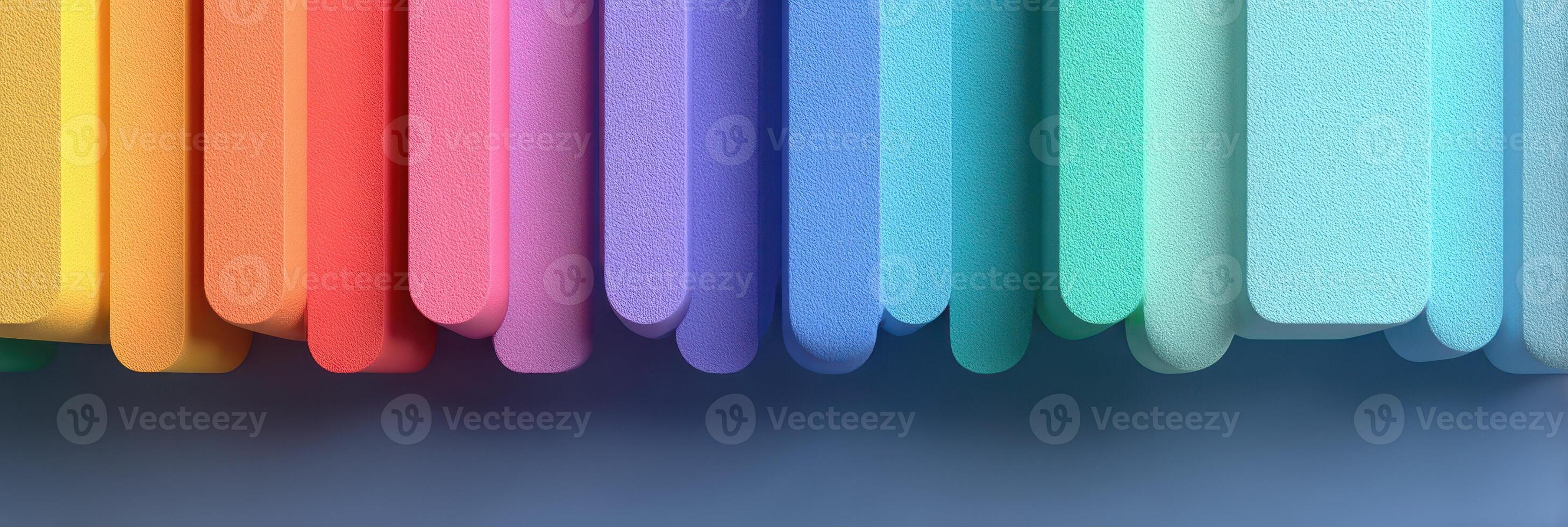 Colorful arrangement of various art supplies displayed on a flat surface in a creative workspace during the daytime photo