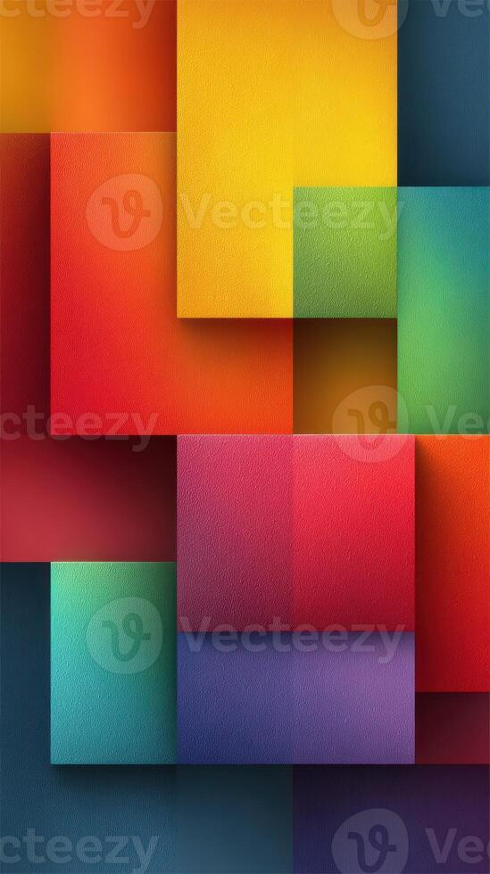 Colorful geometric shapes create an abstract composition with vibrant hues in a modern art display photo