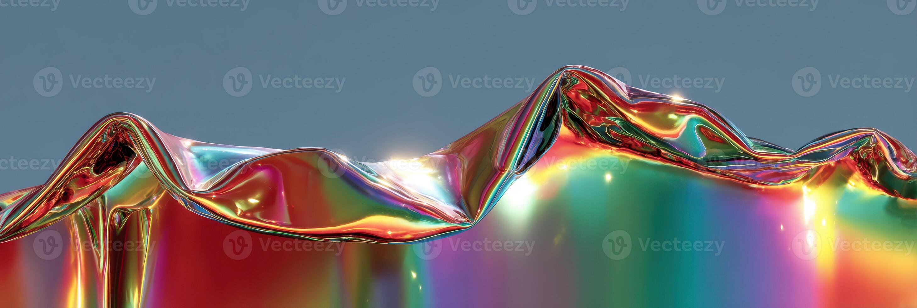 Colorful iridescent waves created by light reflection on a metallic surface during daylight photo