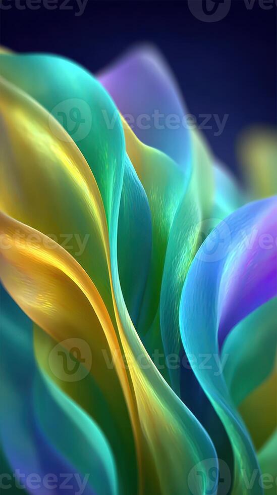 Colorful flowing abstract shapes create dynamic patterns in a striking design against a dark background photo
