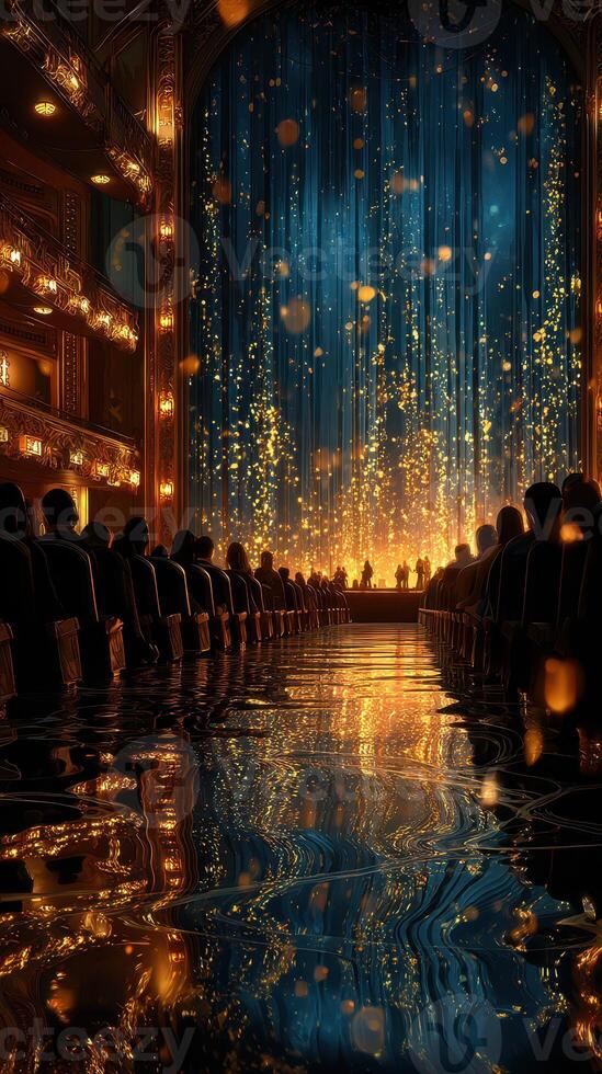 Spectacular theater performance captivates audience in a grand venue at night photo