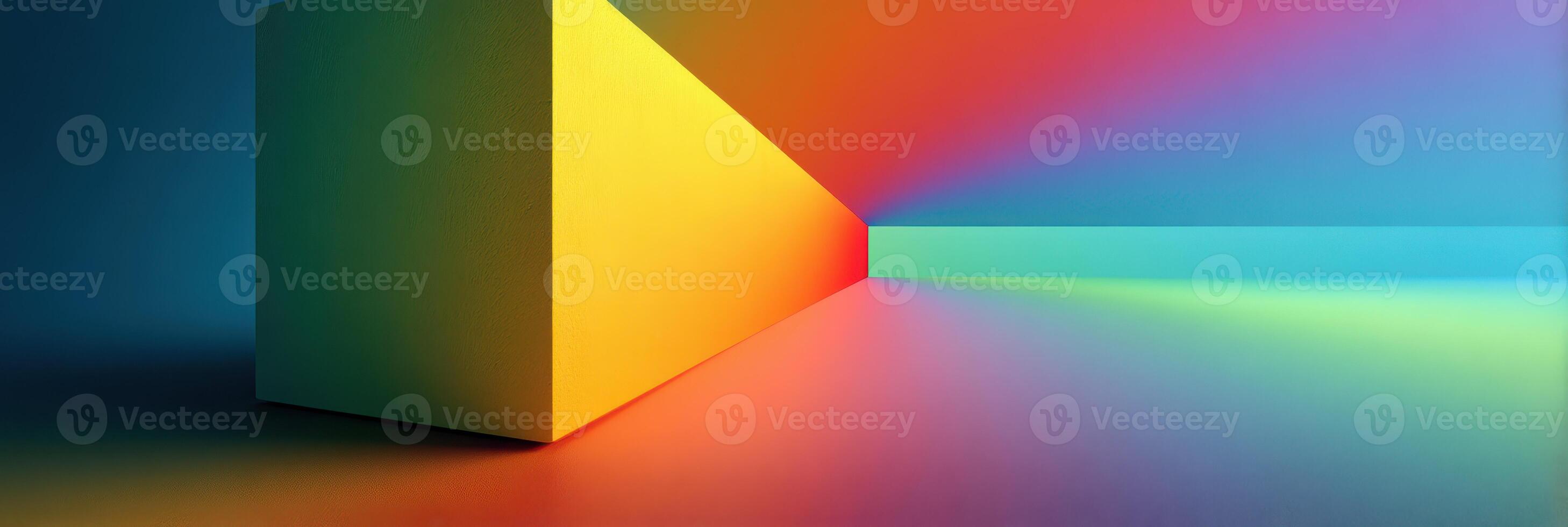 Colorful geometric shapes casting vibrant light in a modern artistic space during daytime photo