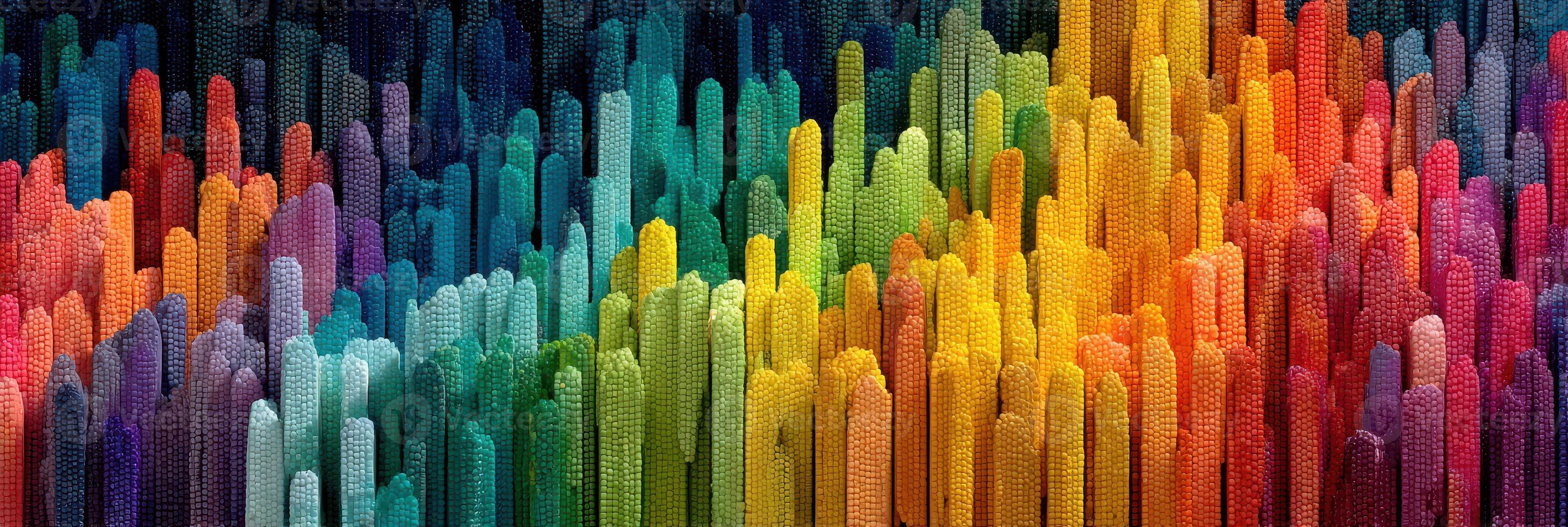Colorful abstract texture representing a vibrant landscape of vertical shapes during daylight photo