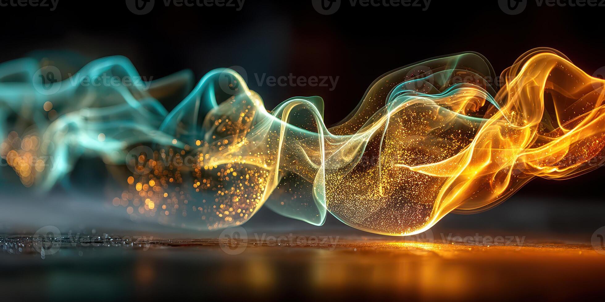 Colorful smoke swirl creates dynamic shapes and patterns in a dark setting with soft glowing lights photo