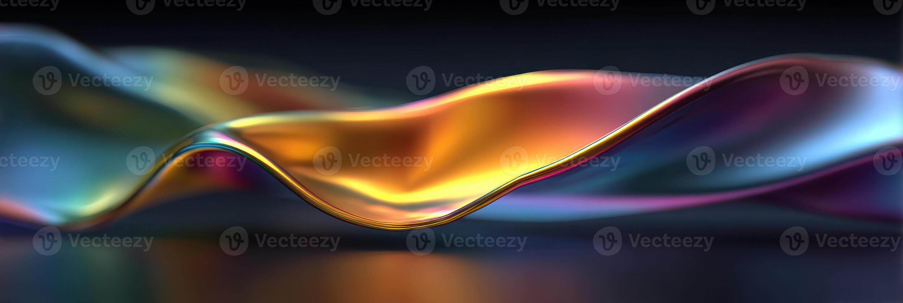 Colorful waves of iridescent material shimmer under low light, showcasing a vibrant blend of hues and smooth textures photo