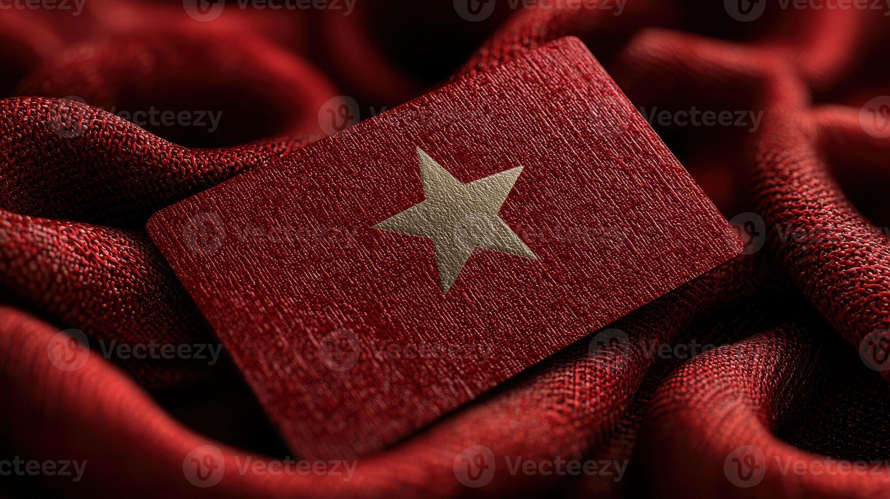 Flag design featuring a gold star on a red background laid on textured fabric, symbolizing pride and heritage photo