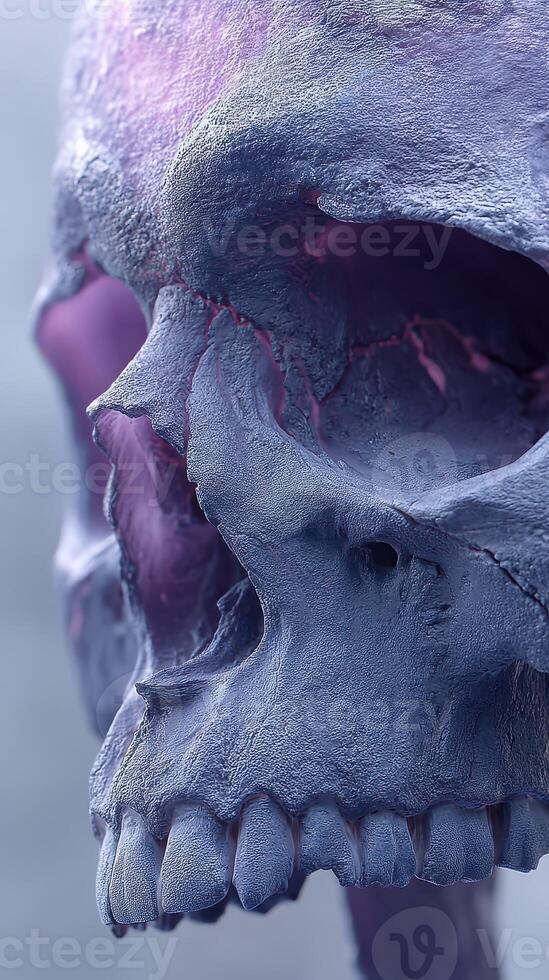 Intricate details of a human skull showcasing texture and color variations under ambient light photo
