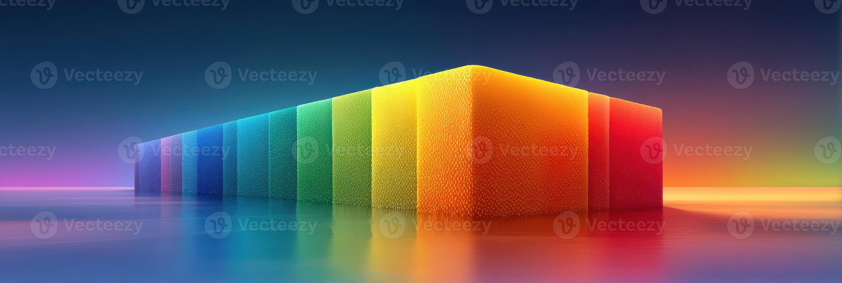 Colorful abstract landscape reflecting vibrant colors on water surface during sunset photo