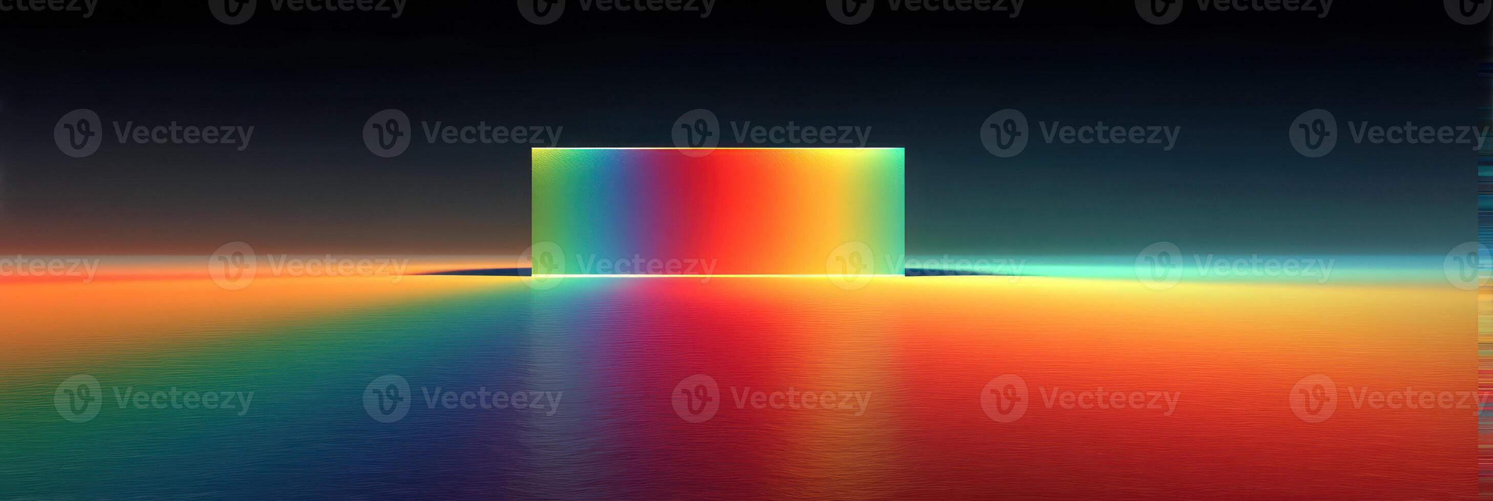 Colorful abstract landscape with a vibrant rectangular prism in a surreal environment during twilight hours photo