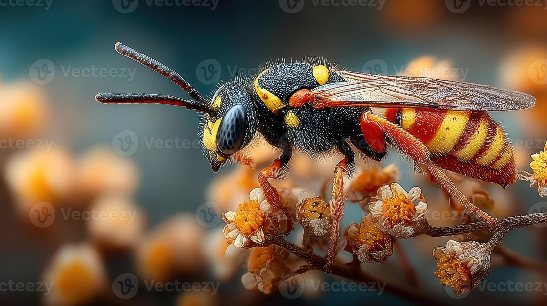 Insect perched on flowers in a vibrant natural setting during daylight hours photo
