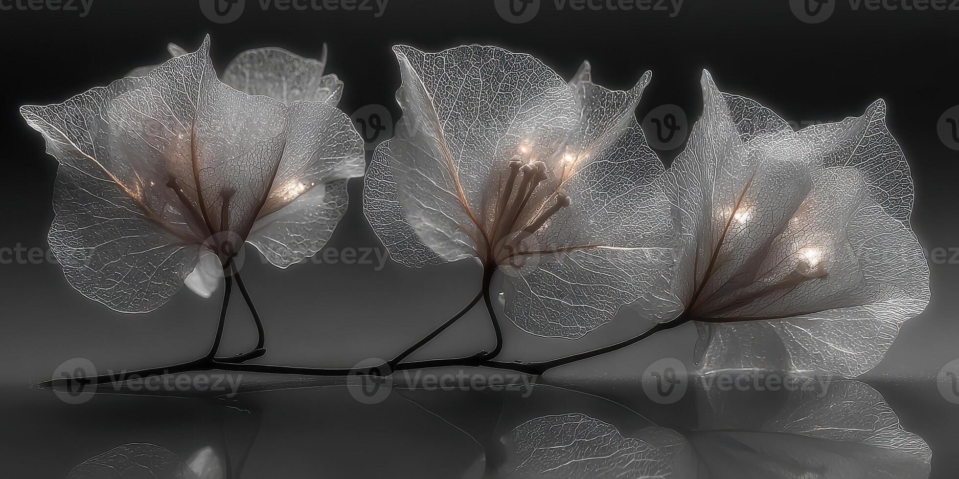 Delicate bougainvillea leaves create an ethereal composition with soft lighting and intricate details in this artistic arrangement photo