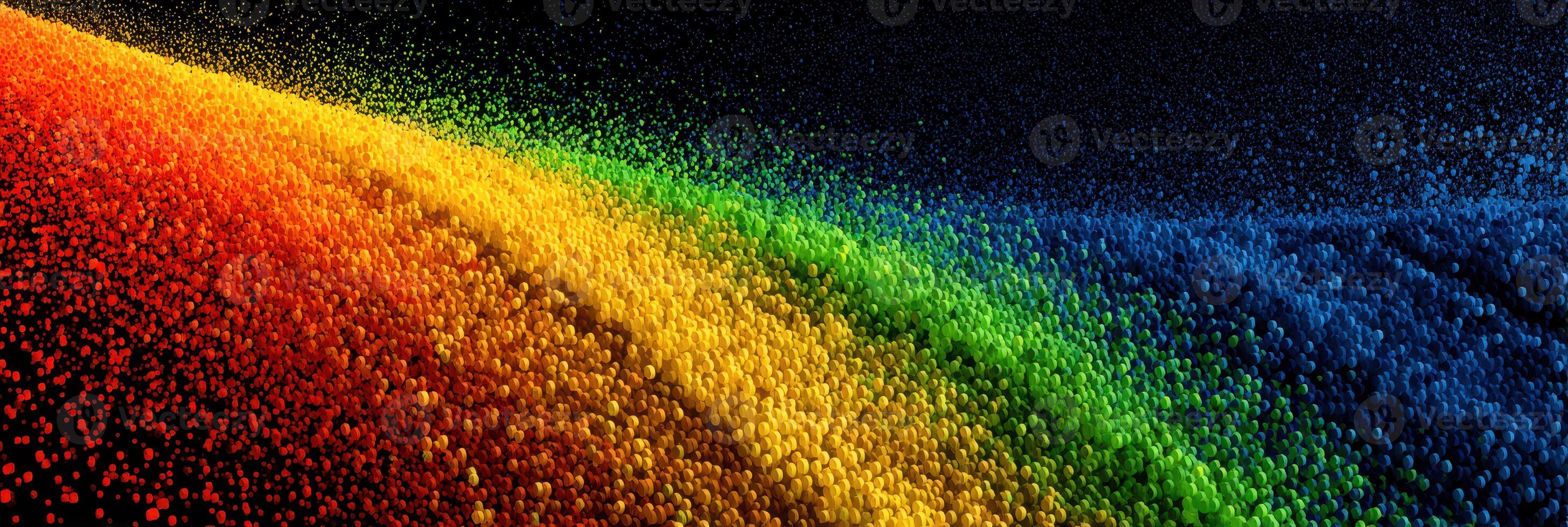 Colorful arrangement of small spheres creates a vibrant rainbow effect on a dark background photo