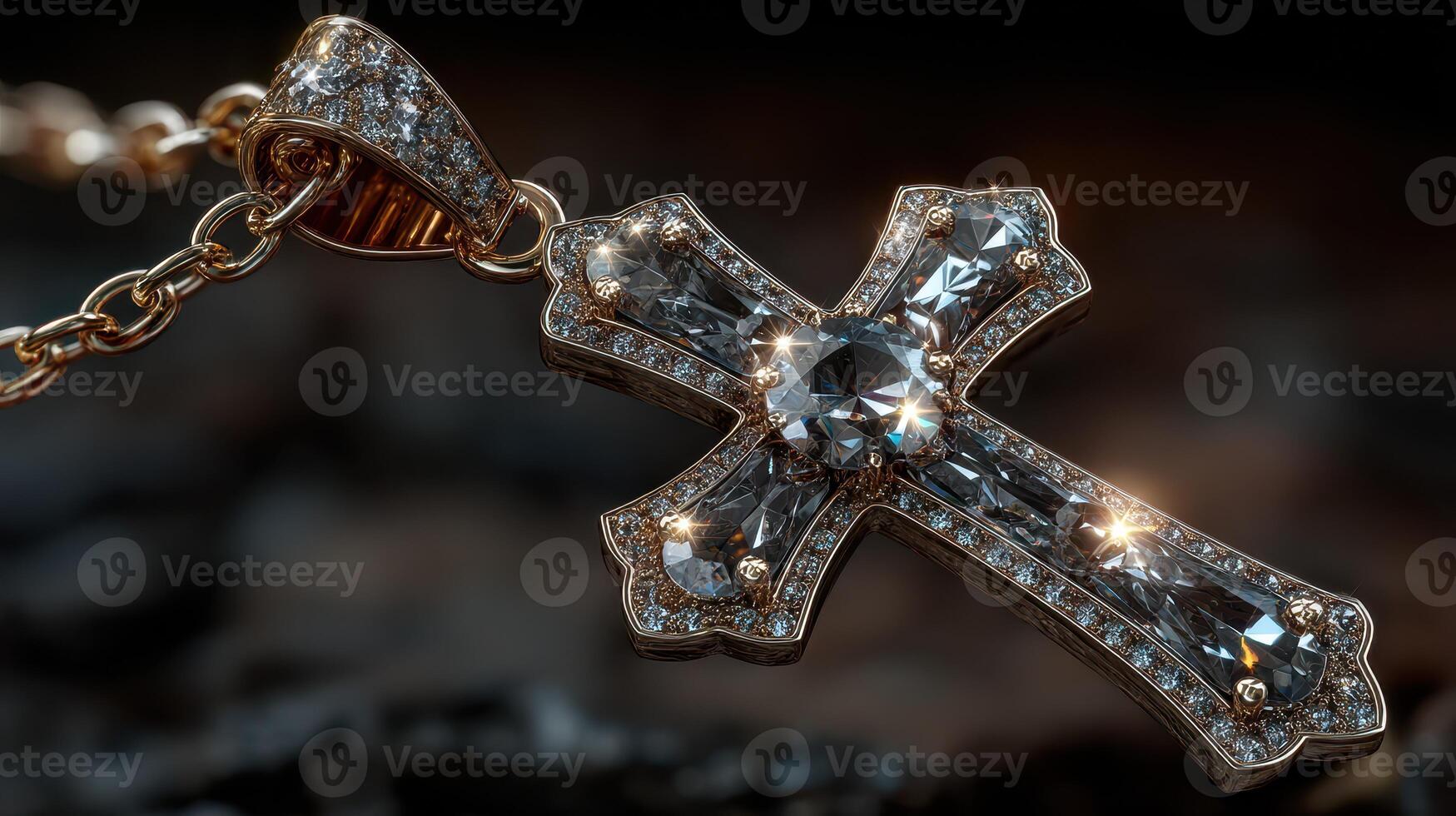 Elegant cross pendant crafted with sparkling gemstones showcased against a dark, textured background photo