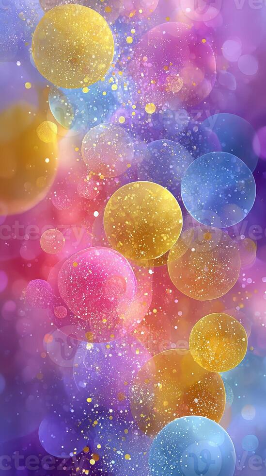 Colorful abstract background with glowing bubbles and soft gradients creating a dreamy atmosphere in vibrant hues of purple and pink photo