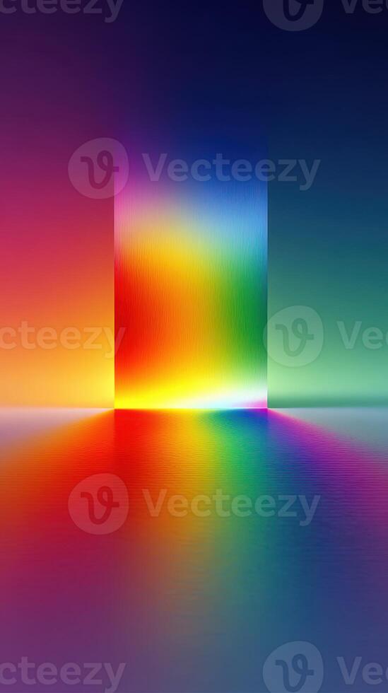 Colorful light display reflecting on smooth surface in a digital art setting at sunset photo