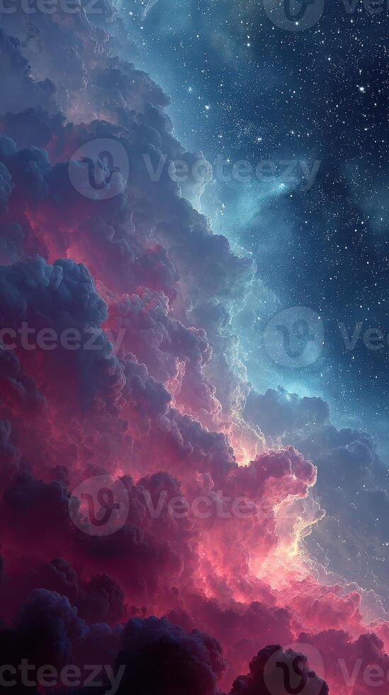 Vibrant cosmic clouds illuminated by starlight in a breathtaking night sky photo