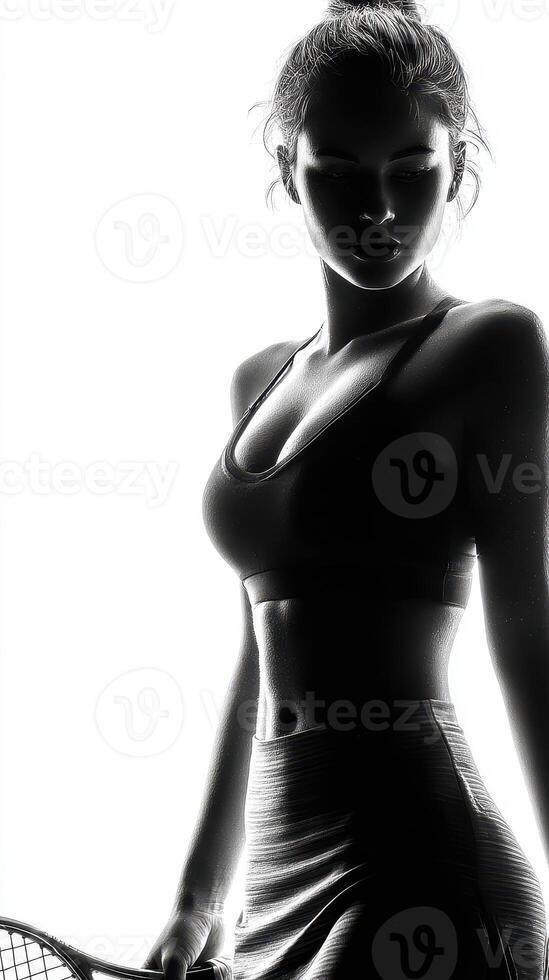 Athlete preparing for tennis match during bright lighting session in training facility photo