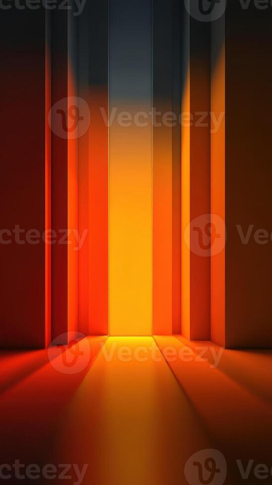 Vibrant gradient of orange and yellow hues illuminating a modern architectural space at sunset photo