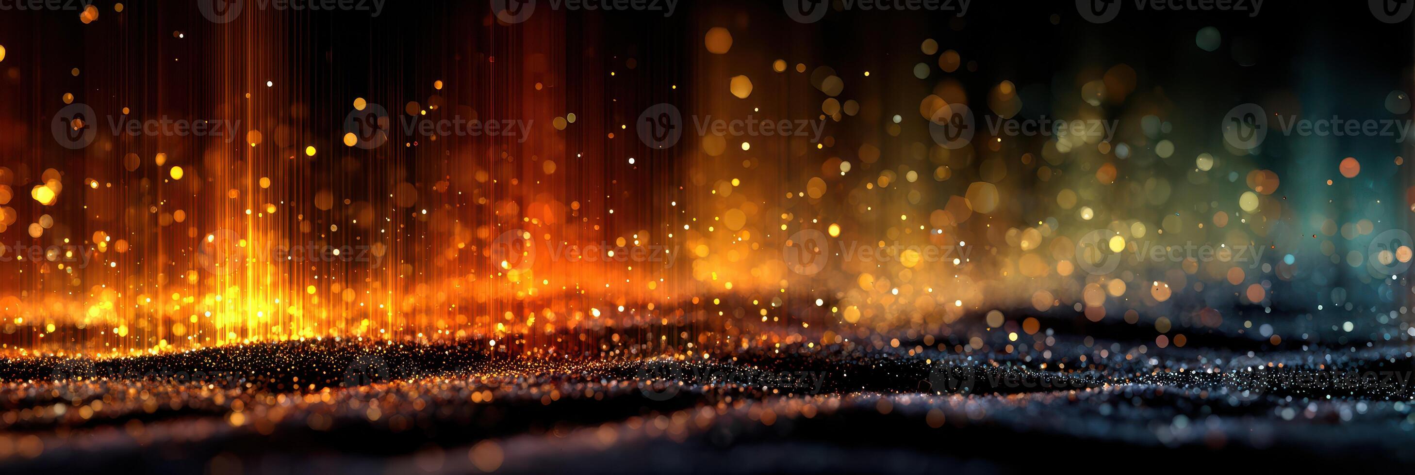 Colorful light patterns create a mesmerizing display against a dark background with shimmering particles photo