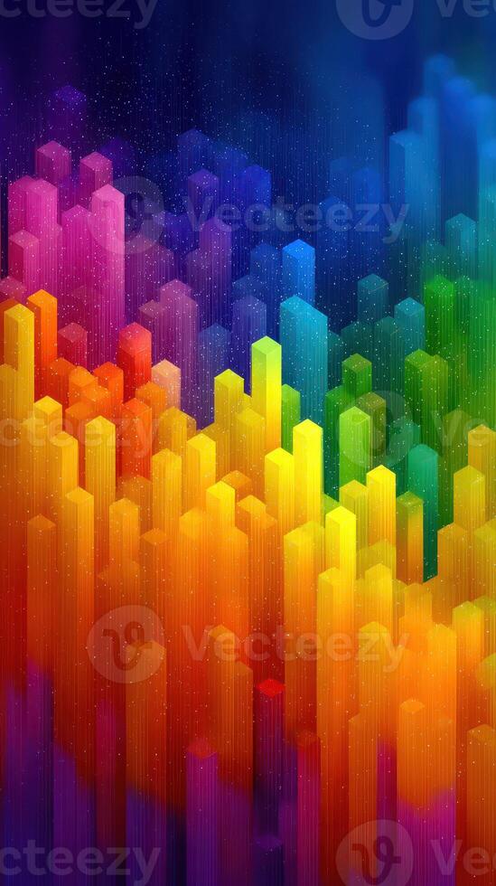 Colorful abstract skyline with vibrant bars representing sound and rhythm in a digital landscape photo