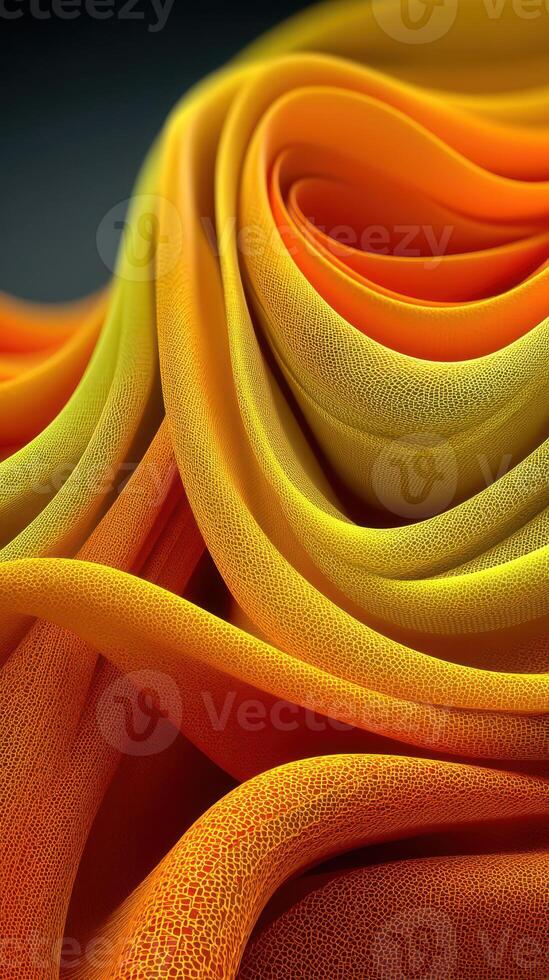 Colorful fabric folds create a stunning wave pattern in bright orange and yellow tones photo